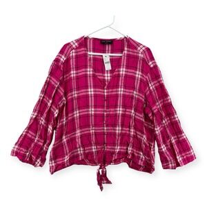 Lane Bryant Top Womens Size 18 Button Up Tie Front Metallic Thread Blouse NEW